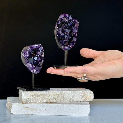 4 Inch Amethyst Crystals on Metal Stand.
