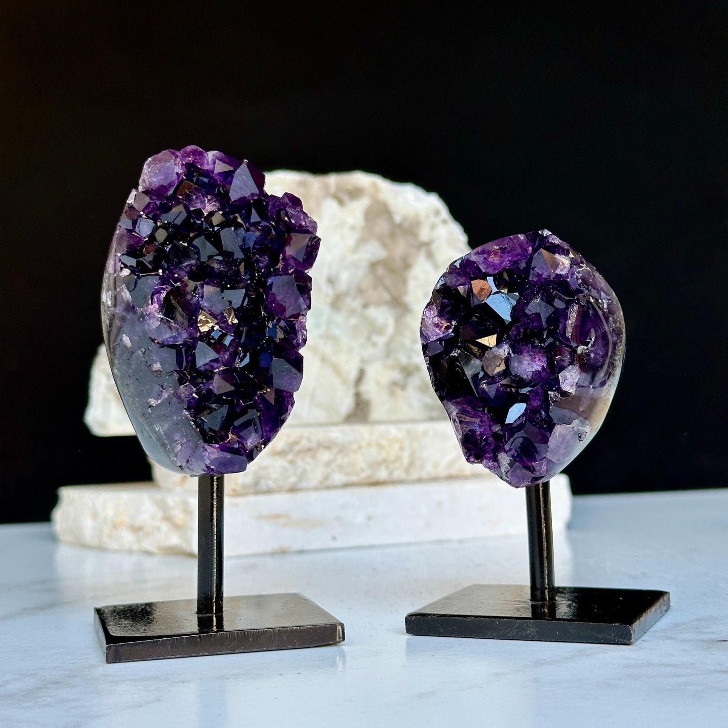 4 Inch Amethyst Crystals on Metal Stand.