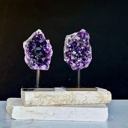 4 Inch Amethyst Crystals on Metal Stand.