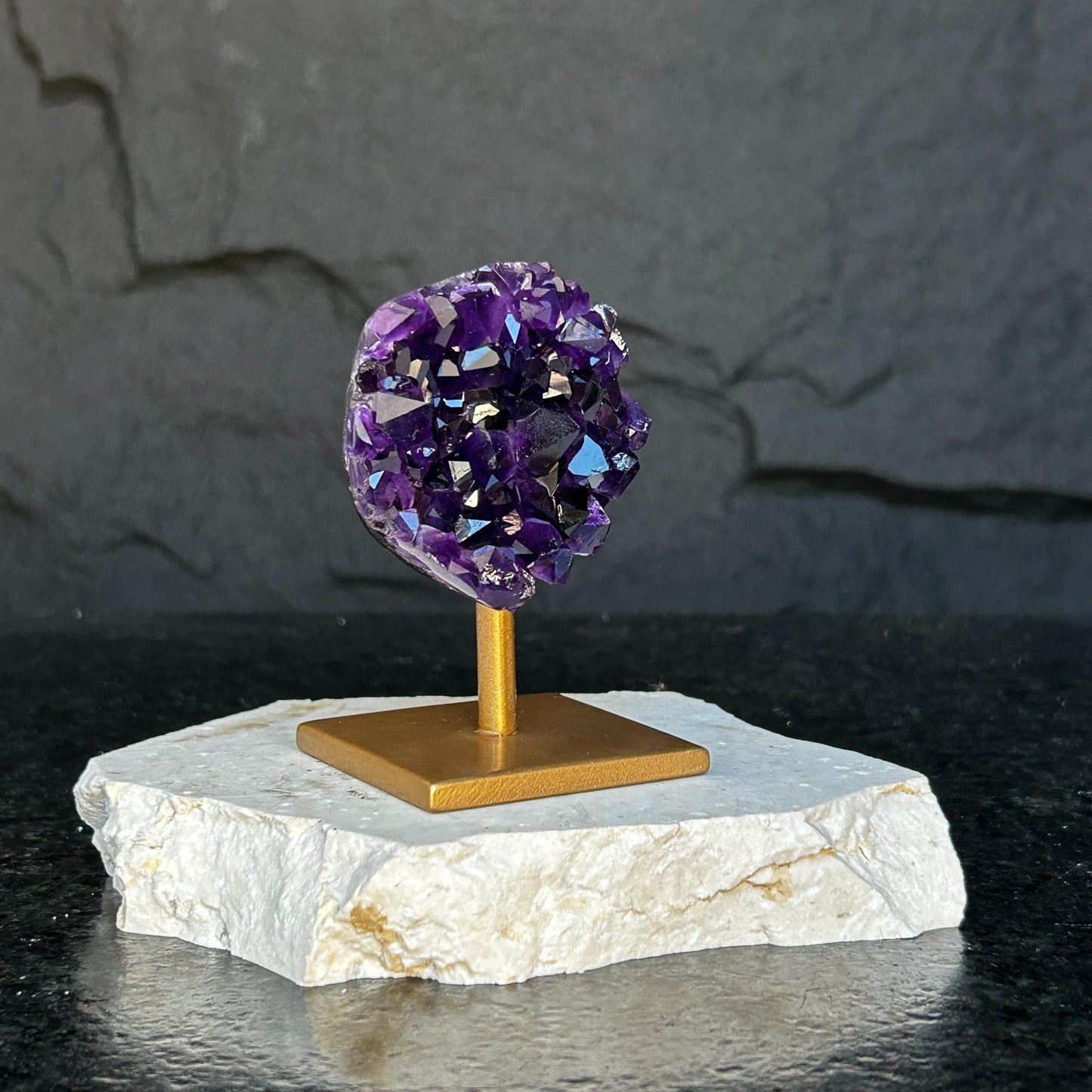 4 Inch Amethyst Crystals on Metal Stand.