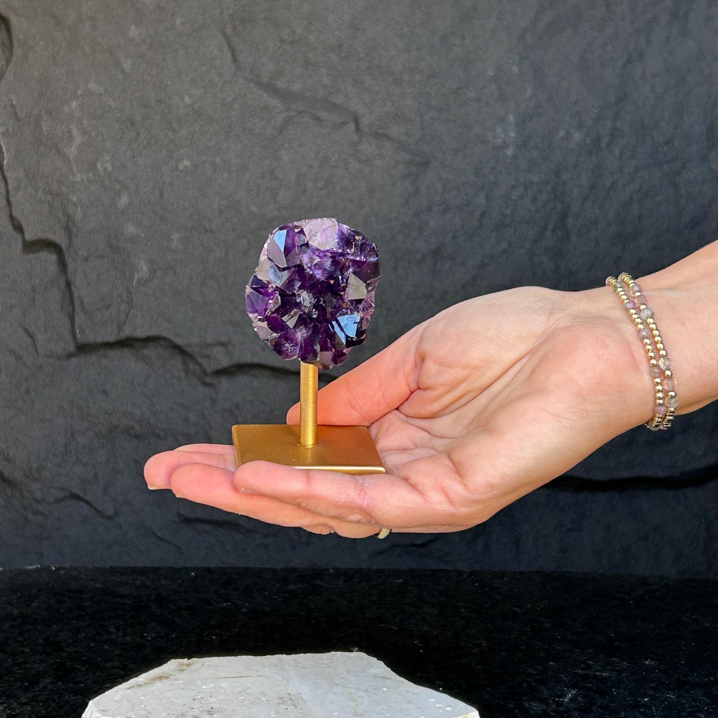 4 Inch Amethyst Crystals on Metal Stand.