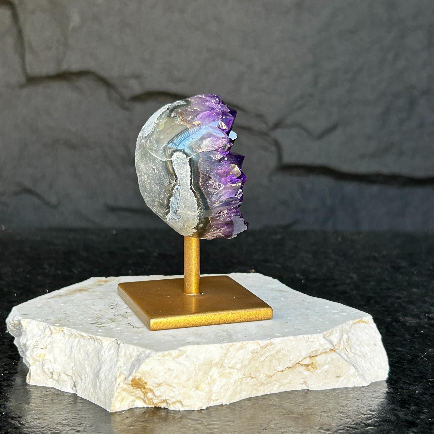 4 Inch Amethyst Crystals on Metal Stand.