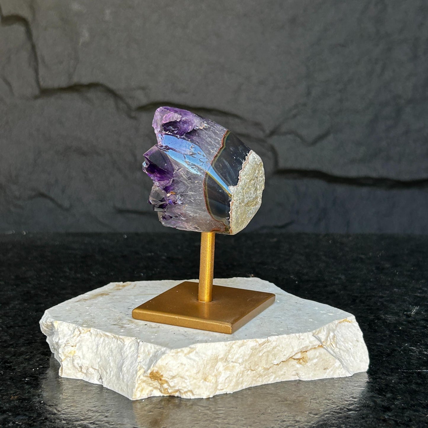 4 Inch Amethyst Crystals on Metal Stand.